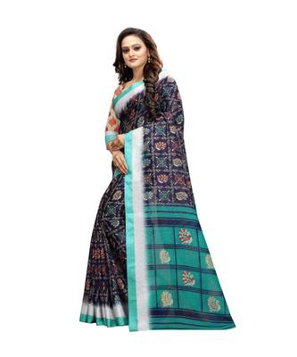Women   s multicolor Pure linen Printed Designer Saree 2