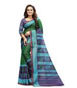 Women   s green Pure linen Printed Designer Saree