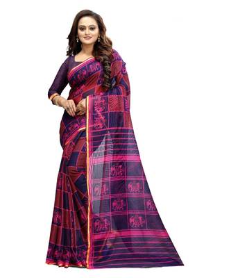 Women   s multicolor Pure linen Printed Designer Saree 1