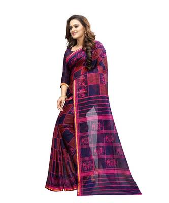 Women   s multicolor Pure linen Printed Designer Saree 2