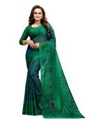Women   s green Pure linen Printed Designer Saree