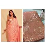 peach sequins Sana Silk Partywear bollywood saree with blouse