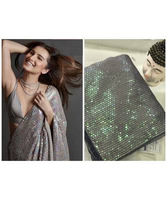 grey sequins Sana Silk Partywear bollywood saree with blouse 1