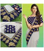grey Chanderi silk Partywear Bollywood saree with blouse