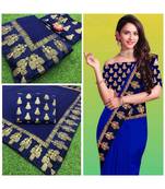 blue Chanderi silk Partywear Bollywood saree with blouse