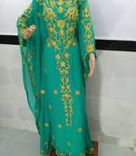 sea green georgette moroccan islamic dubai kaftan farasha aari and stone work 