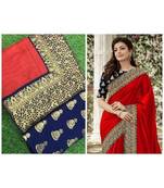 red Chanderi Silk Partywear Bollywood Saree with blouse