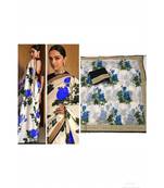 royal blue Digital printed chanderi silk partywear bollywood saree with  blouse