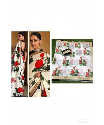 red Digital printed chanderi silk partywear bollywood saree with  blouse 1