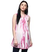 Handcrafted White & Pink A-Line Pure Cotton Kurti