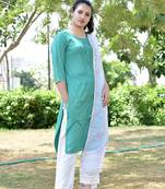 Green Stylish Women 3 Piece Rayon heavy Gotta patti work kurta Palazzo Set With  heavy Designer Duppata