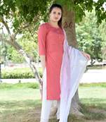 Pink Stylish Women 3 Piece Rayon heavy Gotta patti work kurta Palazzo Set With  heavy Designer Duppata