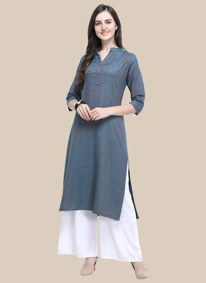 Grey Embroidered Viscose Stitched Straight Palazoo Kurta sets 1