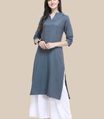 Grey Embroidered Viscose Stitched Straight Palazoo Kurta sets
