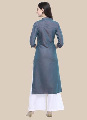 Grey Embroidered Viscose Stitched Straight Palazoo Kurta sets 2