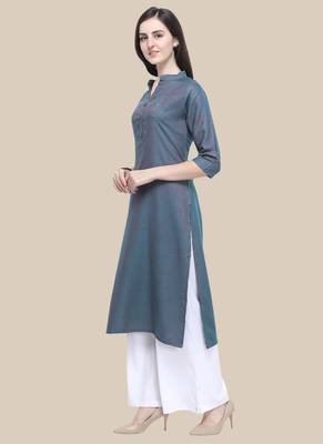Grey Embroidered Viscose Stitched Straight Palazoo Kurta sets 3