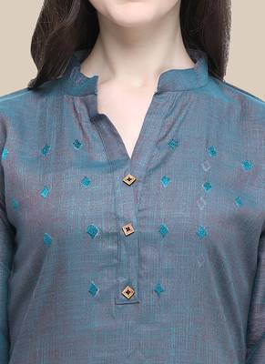 Grey Embroidered Viscose Stitched Straight Palazoo Kurta sets 4