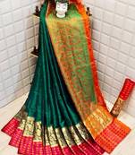 Womens  Designer Green Banarasi Silk  Saree With Designer  Blouse
