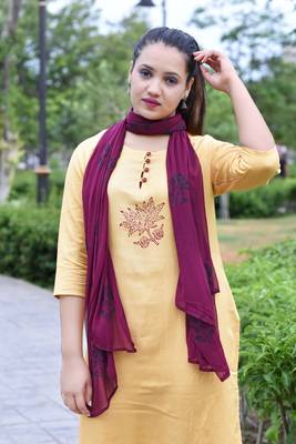 Yellow Stylish Women Reyon Flax Heavy Block Printed kurta Palazzo set with Block print naznin Duppata 3