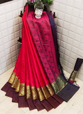 Womens  Designer Red Banarasi Silk  Saree With Designer  Blouse 1