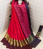 Womens  Designer Red Banarasi Silk  Saree With Designer  Blouse