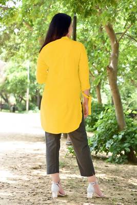 Yellow Stylish Solid Women Crape Kurta 3