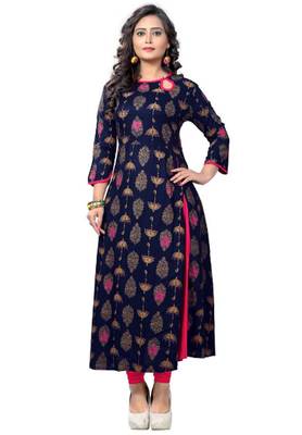 Blue Printed Rayon Kurtas And Kurtis 1