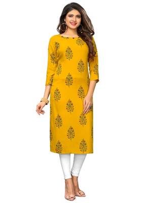 Yellow Printed Rayon Kurtas And Kurtis 1
