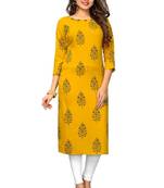 Yellow Printed Rayon Kurtas And Kurtis