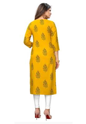Yellow Printed Rayon Kurtas And Kurtis 2