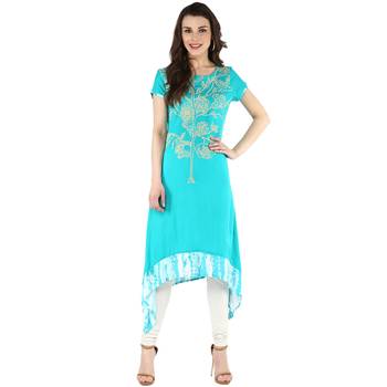   Green embroidered rayon ethnic kurtis 2