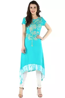   Green embroidered rayon ethnic kurtis