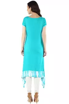   Green embroidered rayon ethnic kurtis