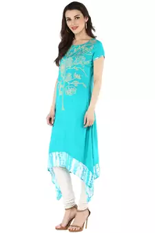   Green embroidered rayon ethnic kurtis