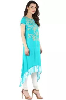   Green embroidered rayon ethnic kurtis