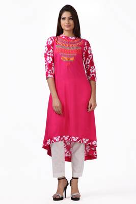 Geroo Jaipur Pink embroidered rayon ethnic-kurtis 1