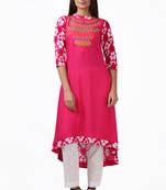 Geroo Jaipur Pink embroidered rayon ethnic-kurtis