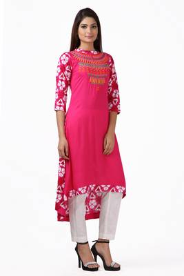 Geroo Jaipur Pink embroidered rayon ethnic-kurtis 3