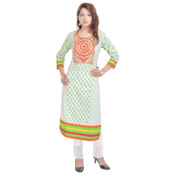   White embroidered cotton ethnic kurtis 1