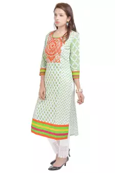   White embroidered cotton ethnic kurtis