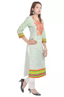   White embroidered cotton ethnic kurtis