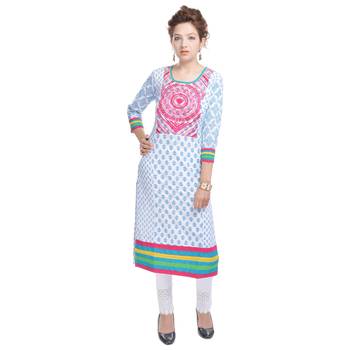   White embroidered cotton ethnic kurtis 1