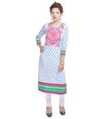 Geroo Jaipur White embroidered cotton ethnic-kurtis
