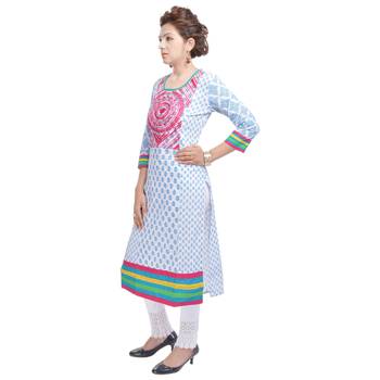   White embroidered cotton ethnic kurtis 2
