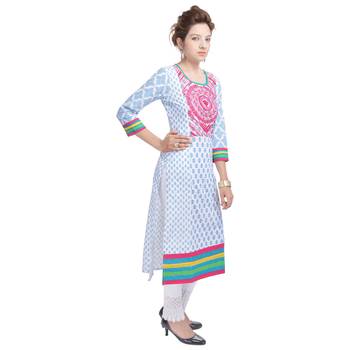   White embroidered cotton ethnic kurtis 3