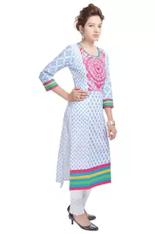   White embroidered cotton ethnic kurtis