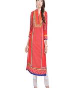Geroo Jaipur Red embroidered cotton ethnic-kurtis