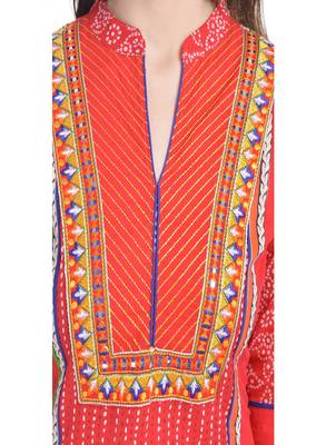   Red embroidered cotton ethnic kurtis 5