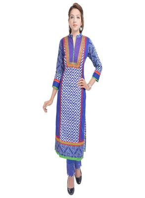   Blue embroidered cotton ethnic kurtis 1