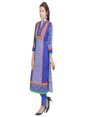  Blue embroidered cotton ethnic kurtis 2